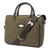 Mensajero Briefcase - Brown Leather and Forest Canvas