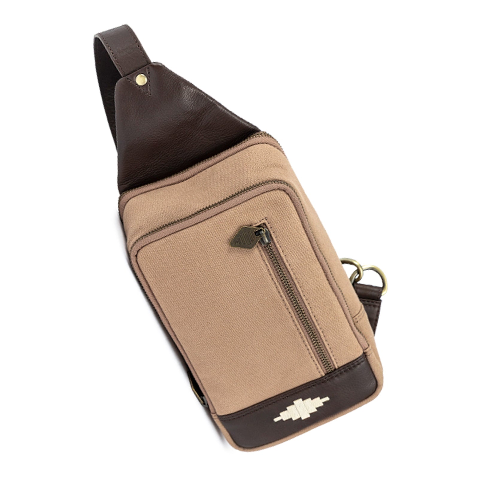 Pequeno Crossbody Bag Leather And Sand Canvas