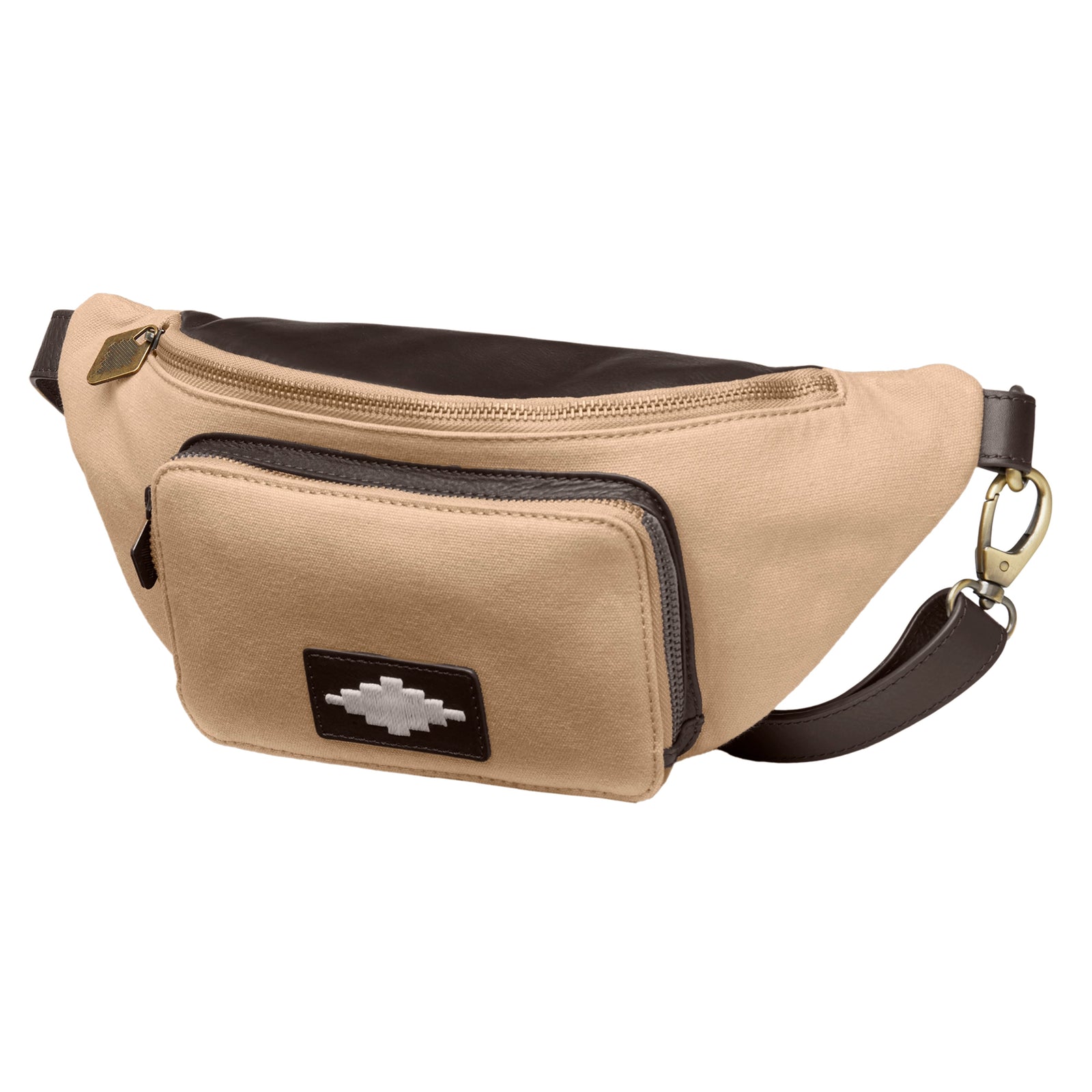Rinonera Crossbody Bag Leather And Sand Canvas