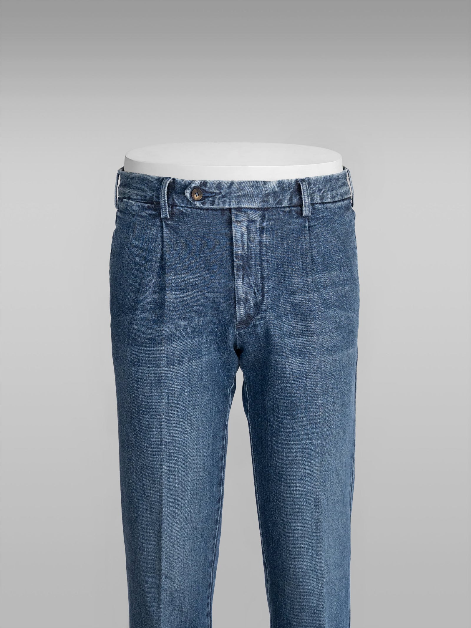 Blue denim sport trousers 1 pleat high rise