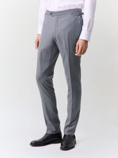 Pantalon coordonnable slim en laine mélangée grise à rayures