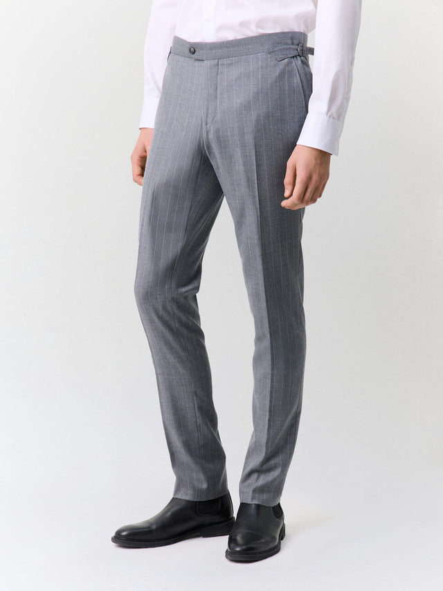 Pantalon coordonnable slim en laine mélangée grise à rayures