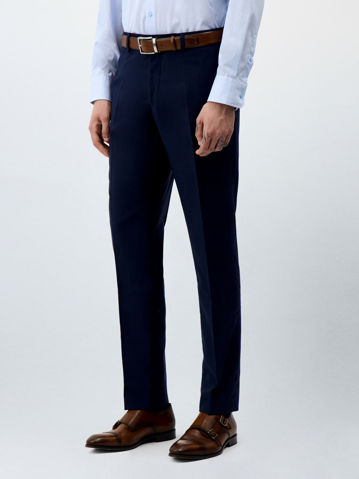 Pantalon Coordonnable Regular En Laine Bleu Marine Prince De Galles