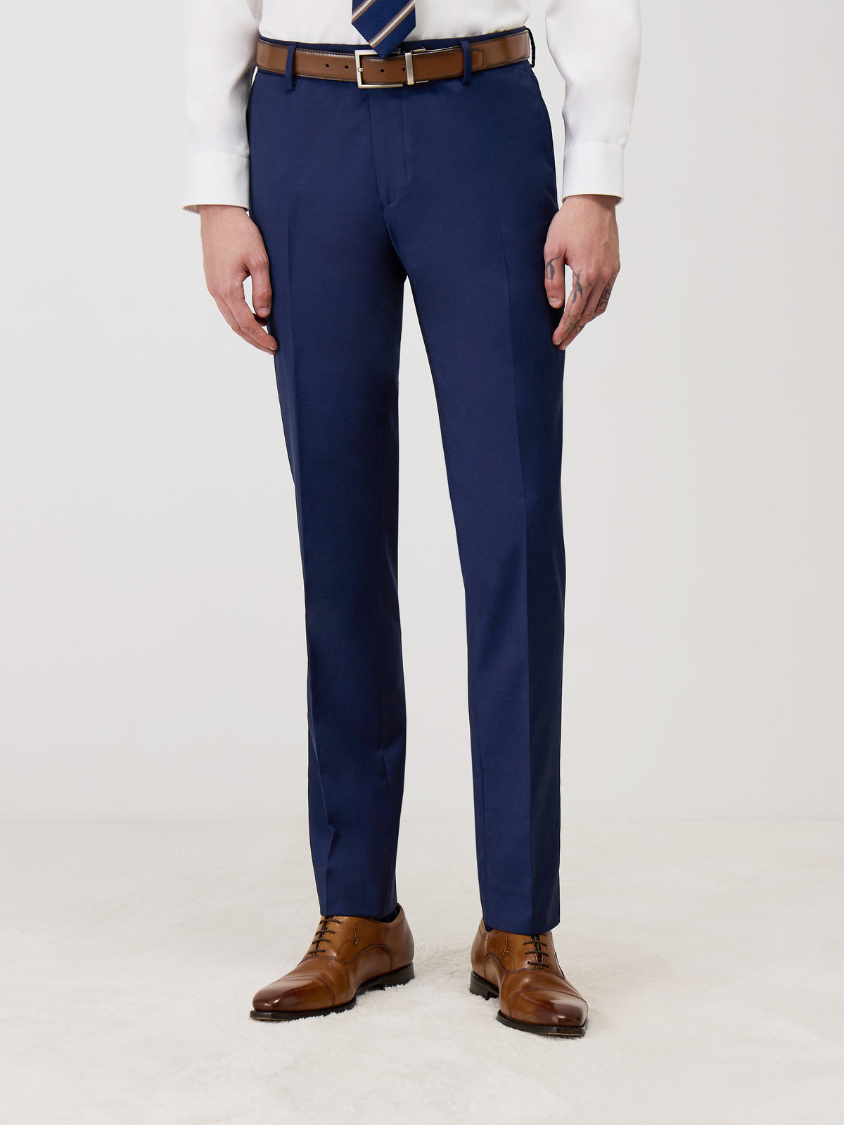 Pantalon Coordonnable Regular En Laine Marzotto Unie Bleu Indigo