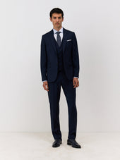 Pantalon Coordonnable Regular En Laine Marzotto Unie Bleu Marine