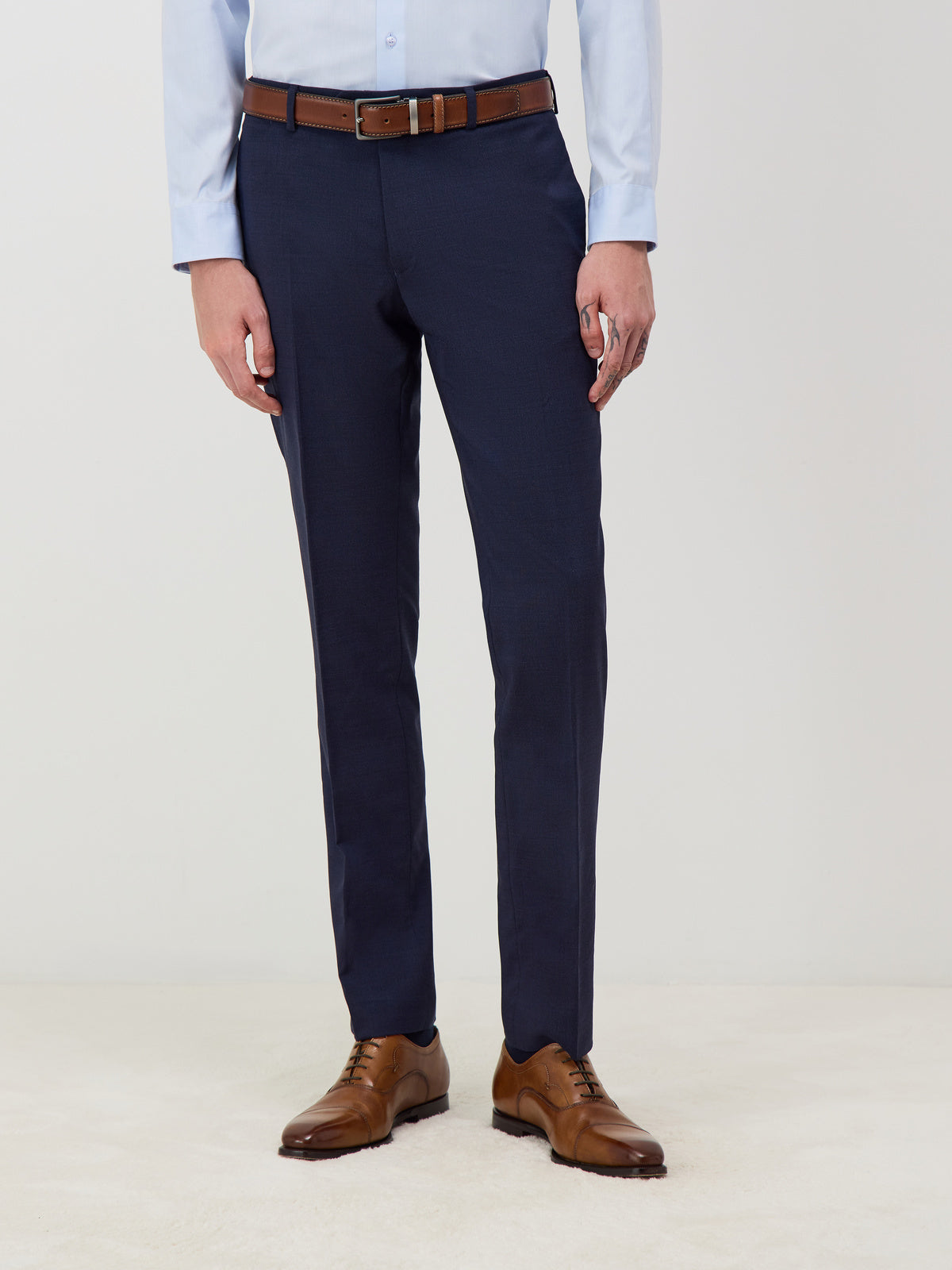 Pantalon Voyage Coordonnable En Laine Marzotto Unie Bleu Marine
