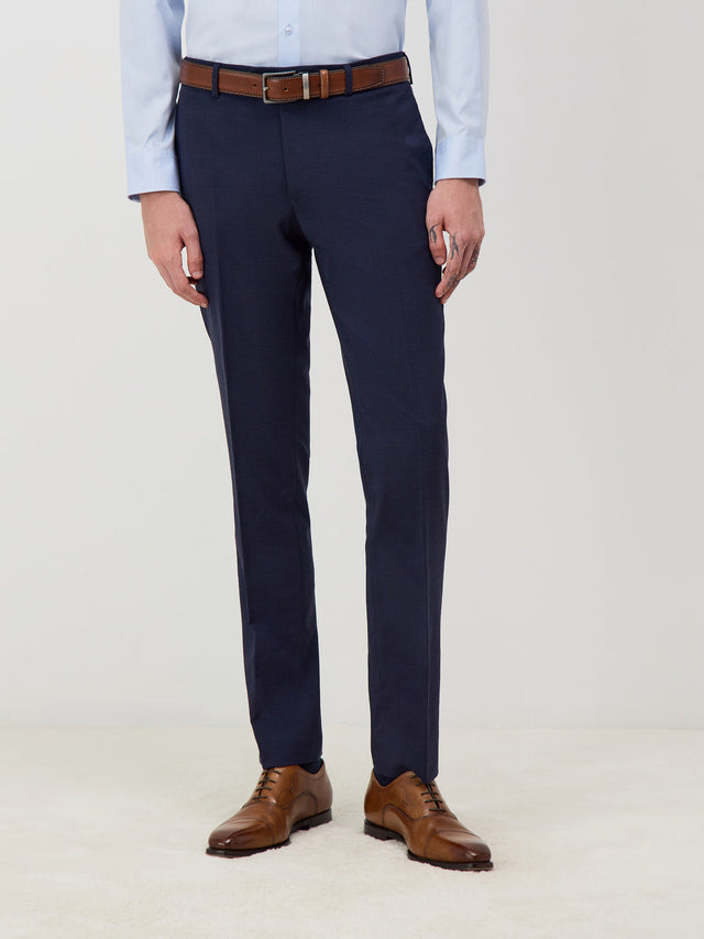 Pantalon voyage coordonnable en laine Marzotto unie bleu marine