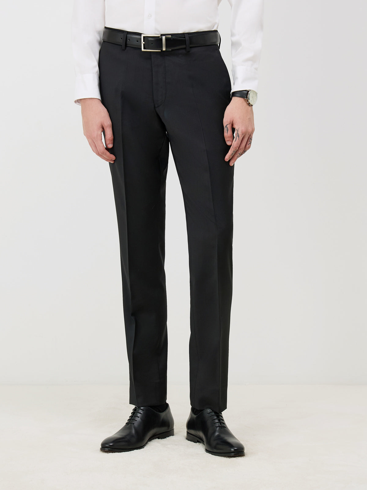 Pantalon Coordonnable Regular En Laine Marzotto Unie Noire