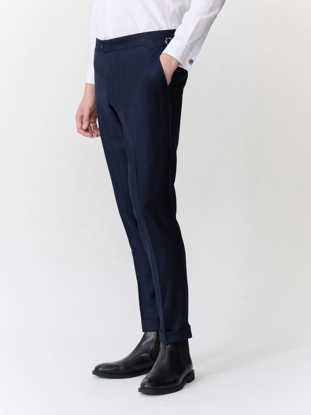 Pantalon coordonnable slim en laine mélangée bleu marine