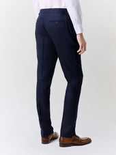 Pantalon Coordonnable Slim En Laine Stretch Bleu Marine Rayures