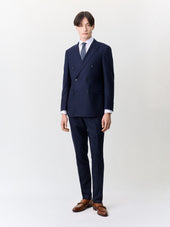Pantalon Coordonnable Slim En Laine Stretch Bleu Marine Rayures
