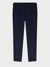 Pantalon Coordonnable Slim En Laine Stretch Bleu Marine Rayures