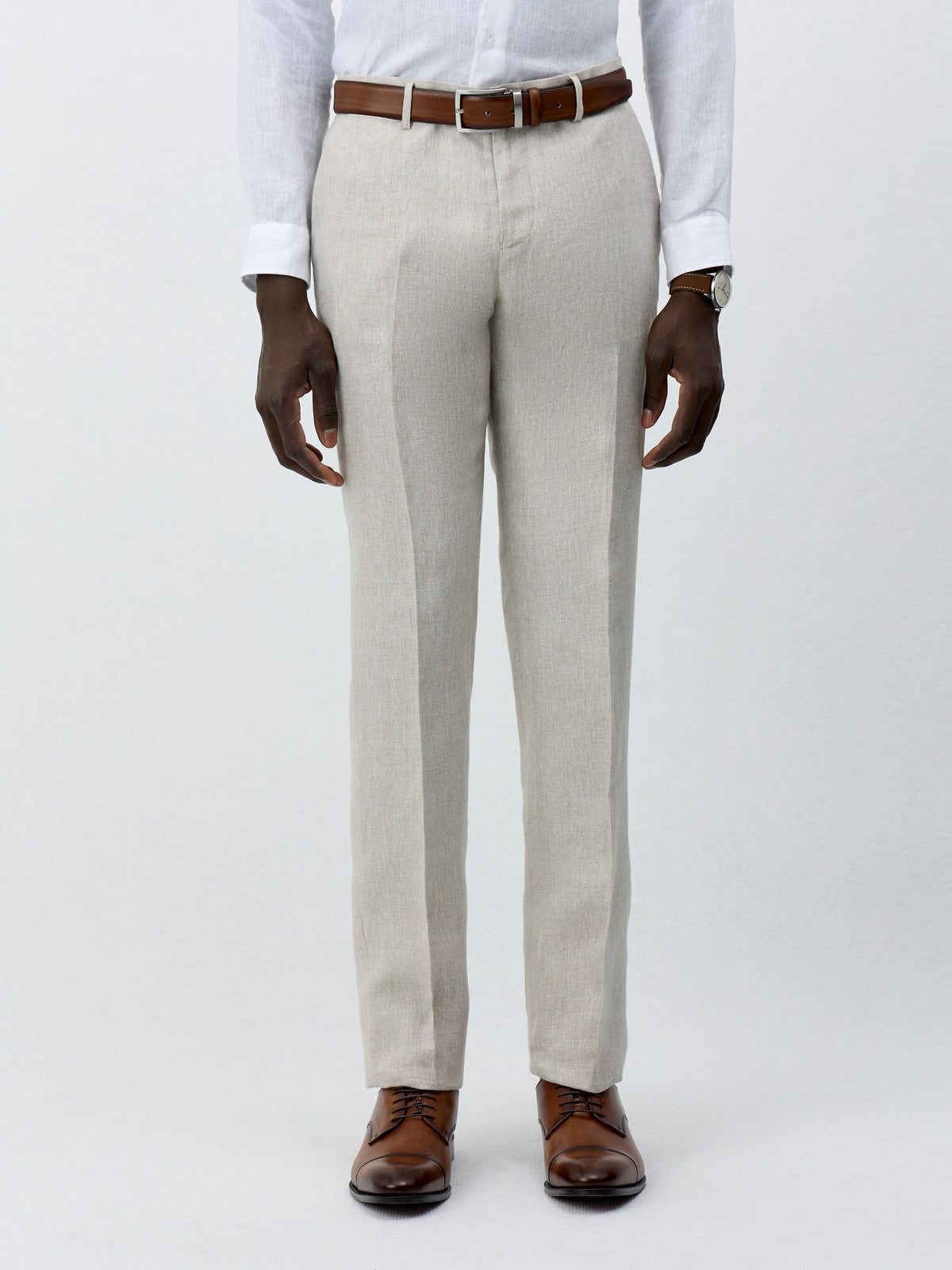 Pantalon Coordonnable Slim En Lin Beige