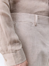 Pantalon Coordonnable Slim En Lin Beige Prince De Galles