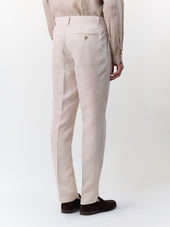 Pantalon Coordonnable Slim En Lin Beige Prince De Galles