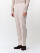 Pantalon coordonnable slim en lin beige Prince de Galles