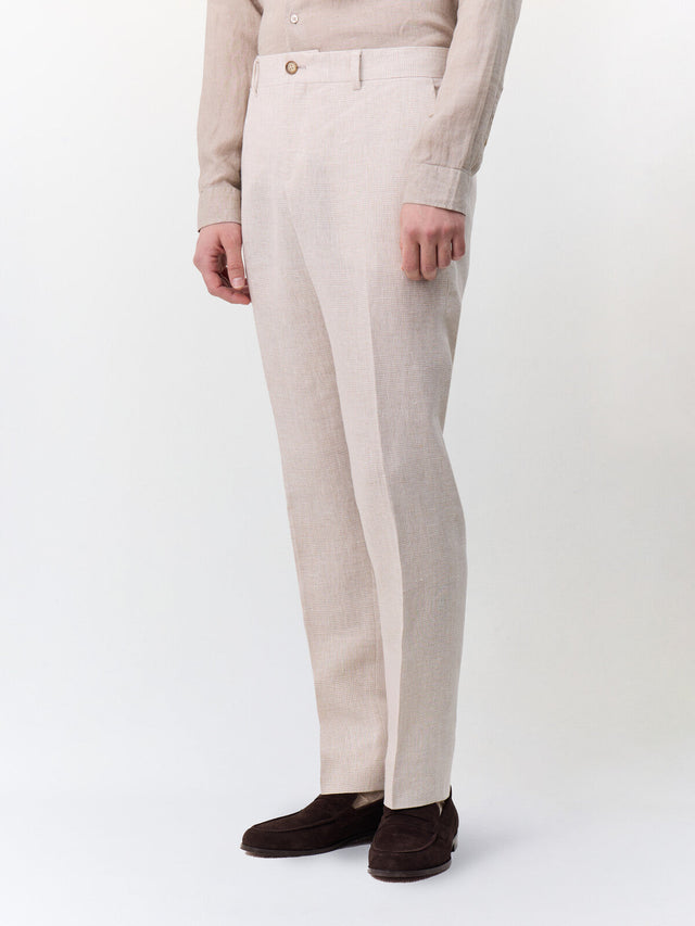 Pantalon coordonnable slim en lin beige Prince de Galles