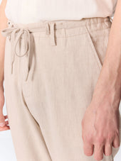 Pantalon Casual Semi Regular En Lin Et Coton Beiges