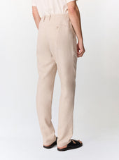 Pantalon Casual Semi Regular En Lin Et Coton Beiges
