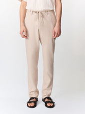 Pantalon casual semi regular en lin et coton beiges