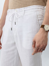 Pantalon Casual Regular En Lin Blanc