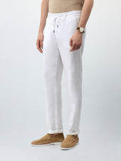 Pantalon casual regular en lin blanc