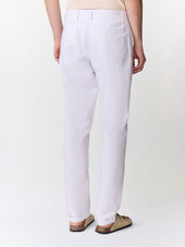 Pantalon Casual Semi Regular En Lin Et Coton Blancs