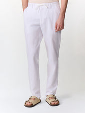 Pantalon casual semi regular en lin et coton blancs