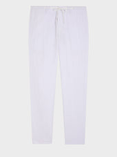 Pantalon Casual Semi Regular En Lin Et Coton Blancs
