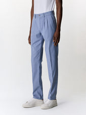 Chino slack semi regular en coton stretch bleu chambray