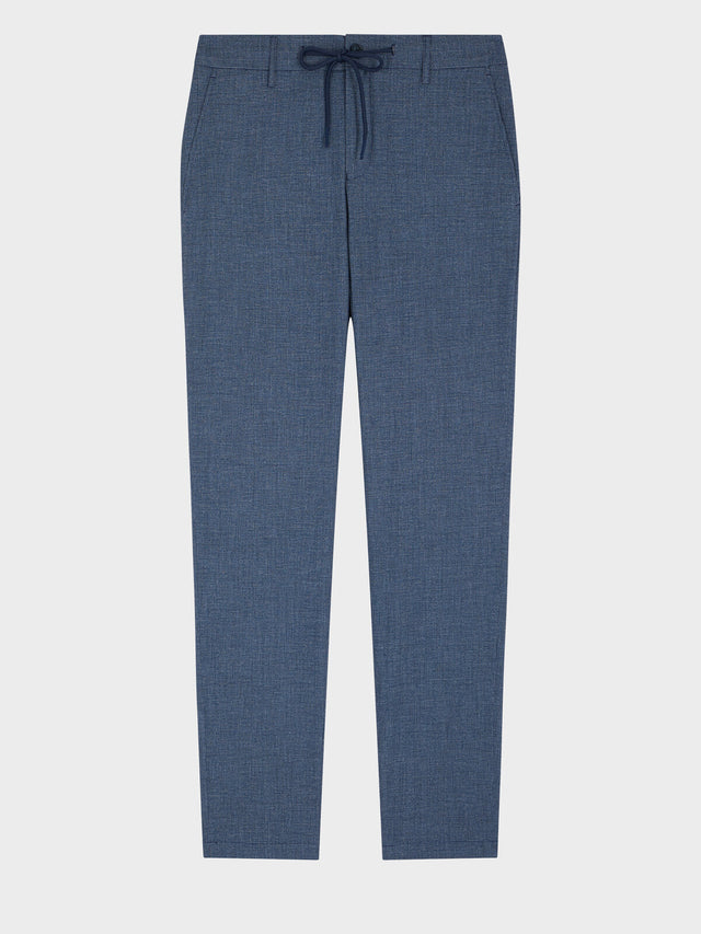 Pantalon casual slack slim bleu chambray à carreaux