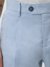 Pantalon Coordonnable Slim En Coton Stretch Bleu Ciel Rayures