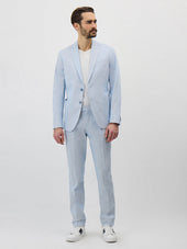 Pantalon Coordonnable Slim En Coton Stretch Bleu Ciel Rayures