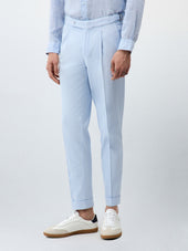 Chino slack slim en coton stretch 7/8 bleu ciel