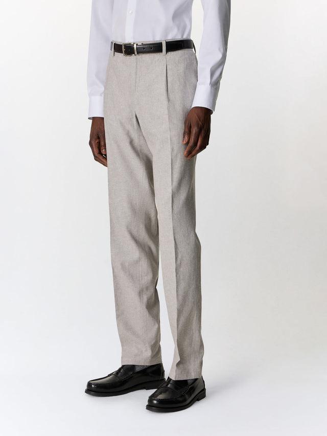 Pantalon coordonnable slim en lin et coton gris