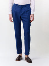 Pantalon coordonnable slim en lin bleu indigo