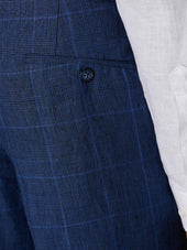 Pantalon Coordonnable Slim En Lin Bleu Indigo Prince De Galles