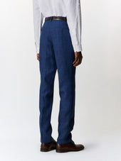 Pantalon Coordonnable Slim En Lin Bleu Indigo Prince De Galles