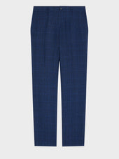 Pantalon Coordonnable Slim En Lin Bleu Indigo Prince De Galles