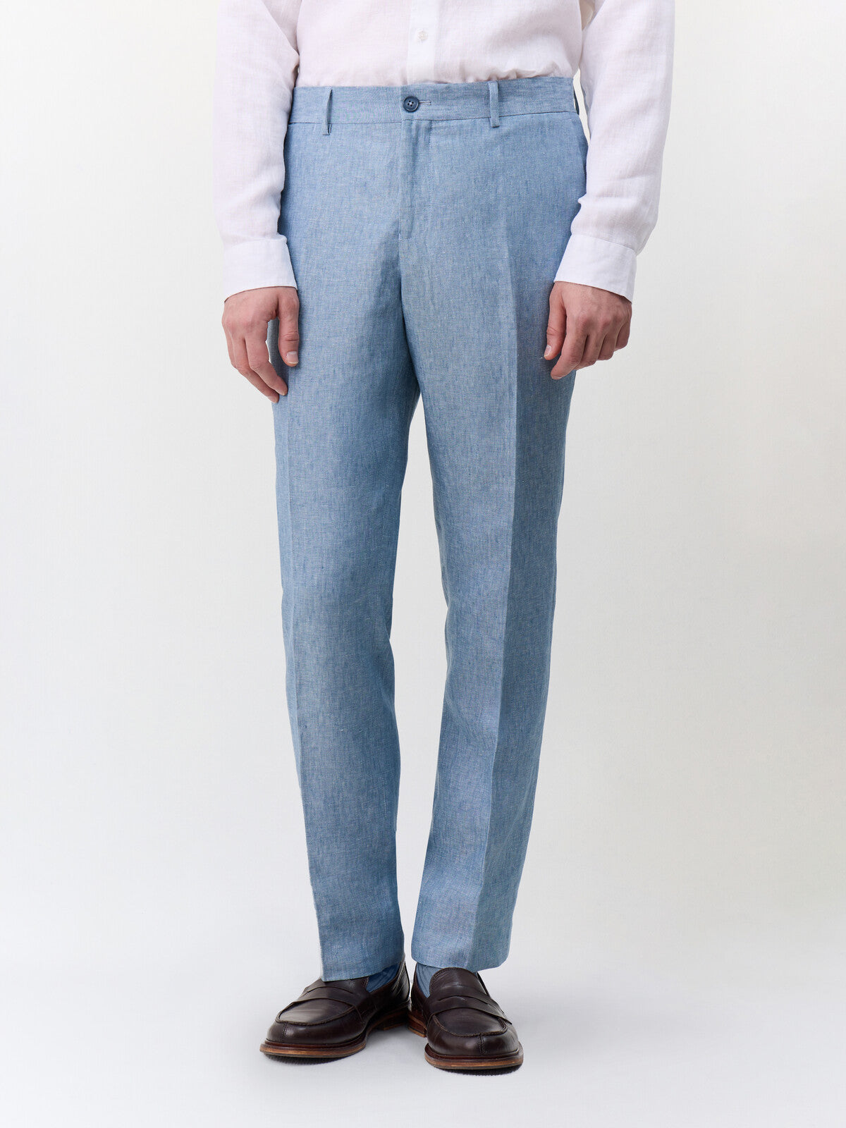 Pantalon Coordonnable Slim En Lin Bleu Jeans