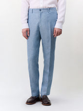 Pantalon coordonnable slim en lin bleu jeans