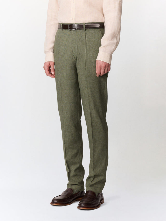Pantalon coordonnable slim en coton et lin kaki