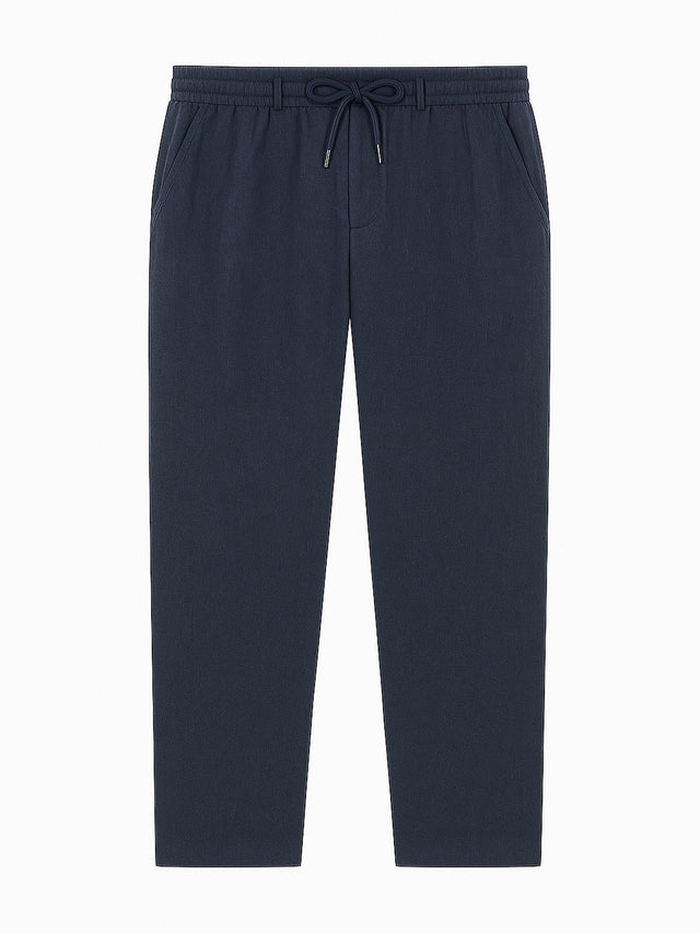 Pantalon casual regular en lin bleu marine