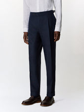 Pantalon coordonnable slim en lin mélangé bleu marine