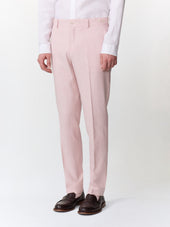 Pantalon coordonnable slim en coton et lin rose pâle