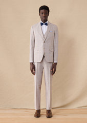 Pantalon coordonnable Slim en coton et lin beiges Prince de Galles