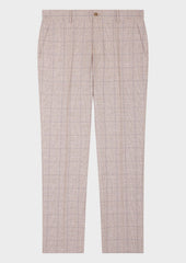 Pantalon Coordonnable Slim En Coton Et Lin Beiges Prince De Galles