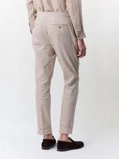 Pantalon Coordonnable Slim En Lin Et Coton Marron Clair Rayures