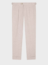 Pantalon Coordonnable Slim En Lin Et Coton Marron Clair Rayures