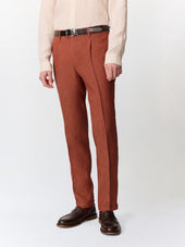 Pantalon coordonnable slim en lin terracotta